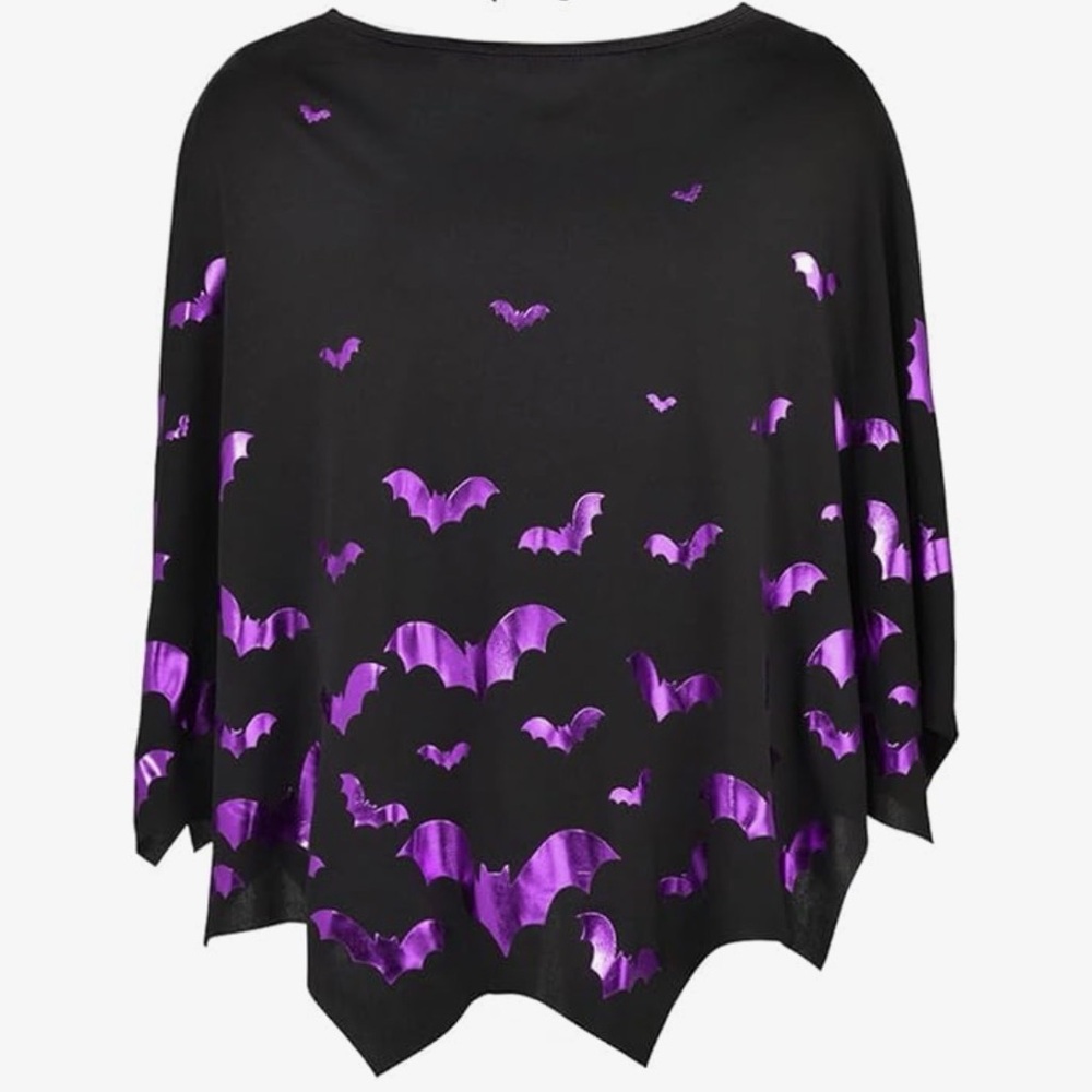 Chic Black and Purple Bat Print Blouse
